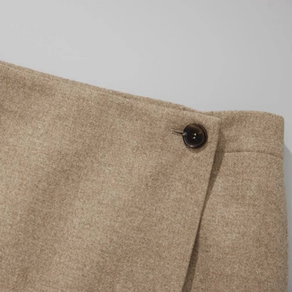 CHICJOC High-End 100% Wool Midi Wrap Skirt w/ Silk Waistband – Size 38